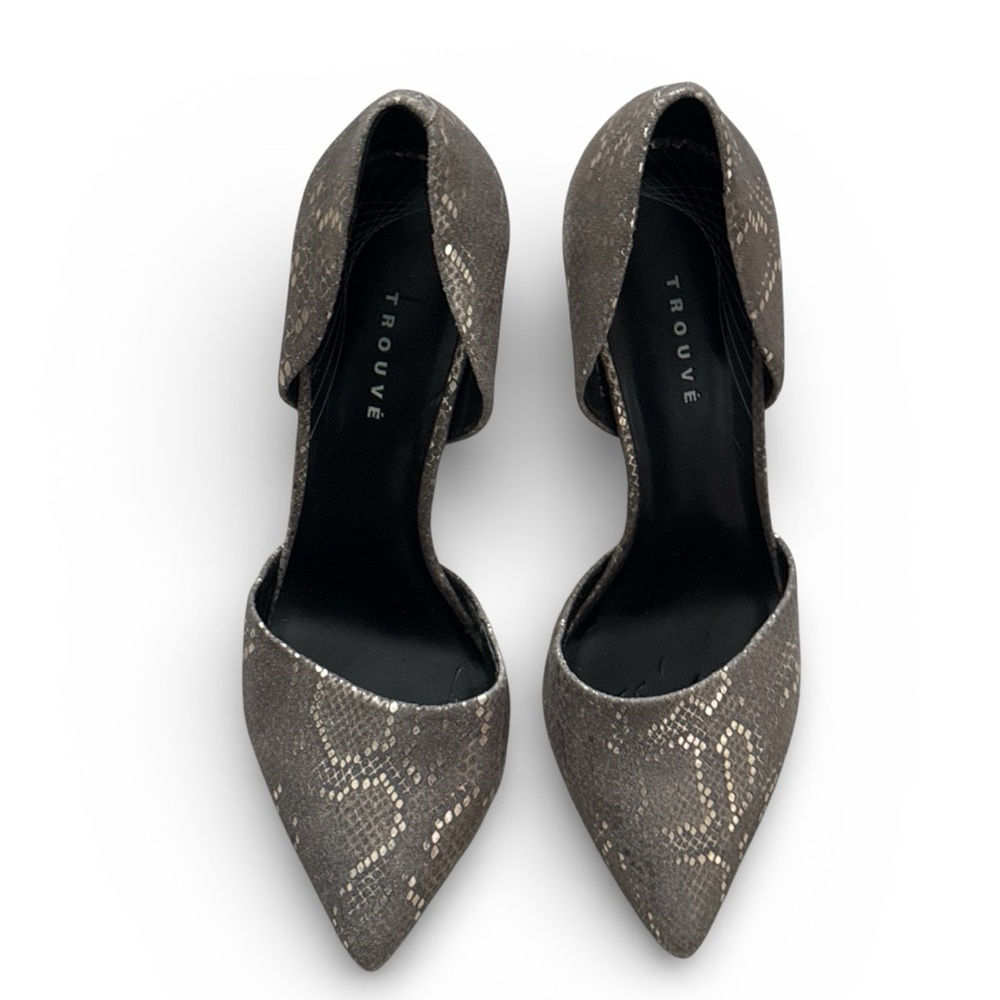 Trouve‎ D’Orsay gray gold Women's Snakeskin Pattern Heels pumps Sz 8 1/2